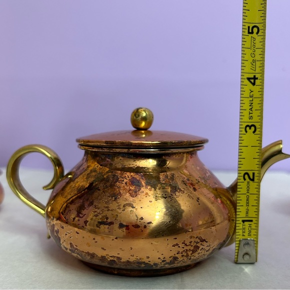 Vintage Tagus Portugal Stackable Copper/Brass Teapot Set with Creamer, Cup, Lid - Picture 6 of 11